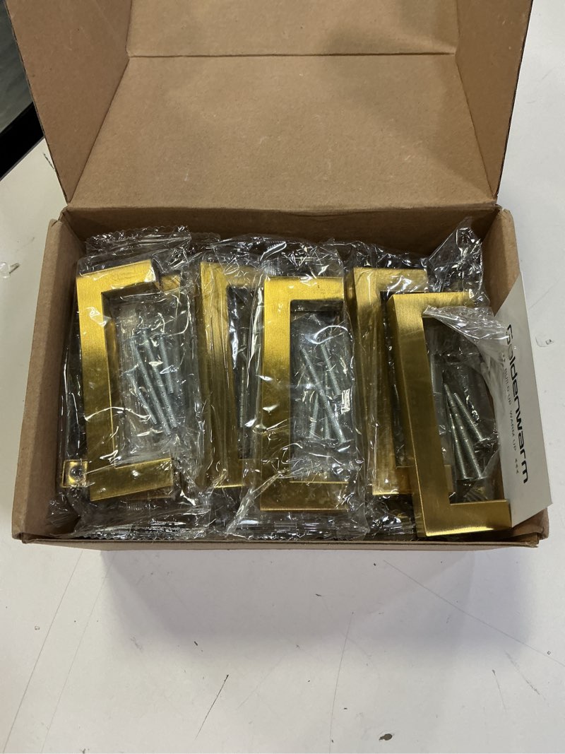 Condition photo showing Good Condition for goldenwarm gold cabinet pulls kitchen cabinet door handle - lsj12gd90 brushed brass drawer pulls 3.5 inch hole center modern square cupboard handles hardware dresser knobs 25 pack 25 3-1/2in hole centers