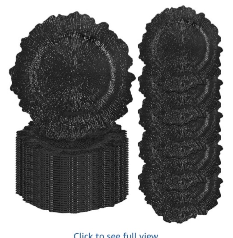 50Pcs Black Charger Plates Round 13inch, Reef Plate Chargers for Dinner, Bulk Plastic Floral Table C