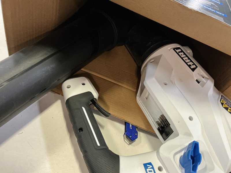Condition photo showing As Is for hart 40v 120 mph at 450 cfm cordless axial leaf blower kit, (1) 4.0ah lithium-ion battery