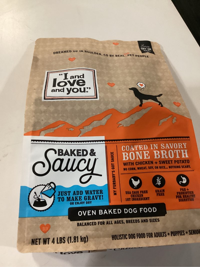Condition photo showing New/Like New for i and love and you baked and saucy dry dog food - chicken + sweet potato - prebiotic + probiotic, re