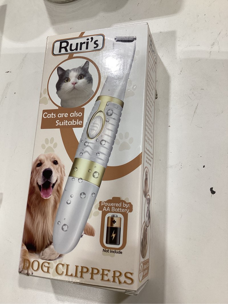 Condition photo showing New/Like New for dog clippers, cordless cat and small dogs clipper, low noise electric pet trimmer, dog grooming clippers for trimming the hair around paws, eyes, ears, face, rump … white