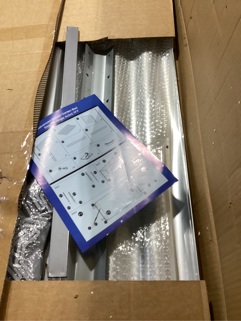 Condition photo showing Good Condition for land guard galvanized raised garden bed with legs, 48×24×32in large metal elevated raised planter box with drainage holes for backyard, patio, balcony, 400lb capacity silver 48×24×32in