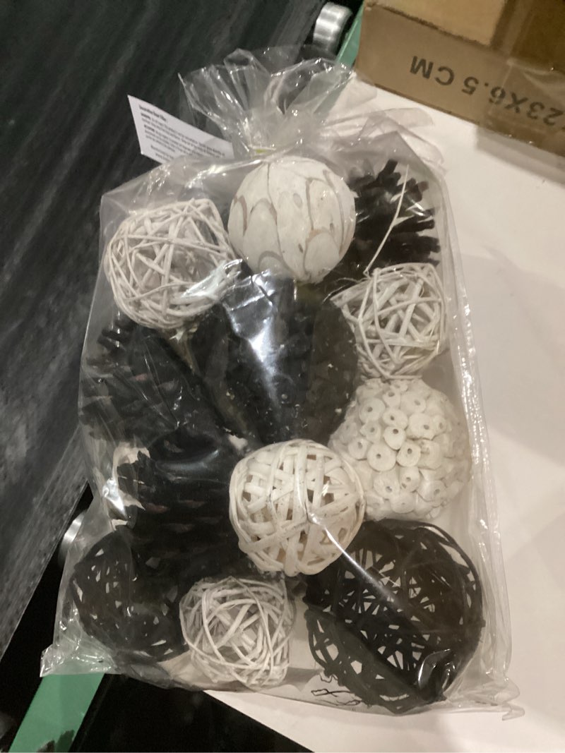 Condition photo showing New/Like New for Natural Tones Vase & Bowl Mini Pumpkins Pinecone Fillers Decorative Balls | Home Decor (Black & White)
