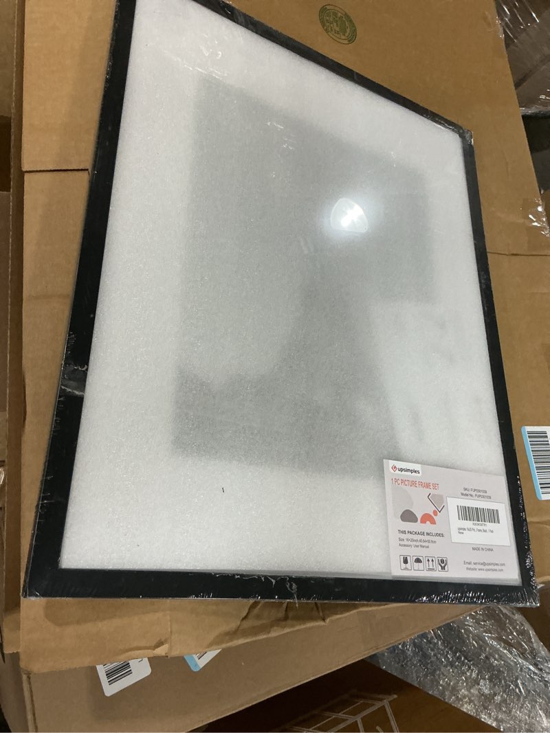 Condition photo showing New/Like New for upsimples 16x20 picture frame, display pictures 11x14 with mat or 16 x 20 without, wall hanging poster frame, black, 1 pack black 16x20