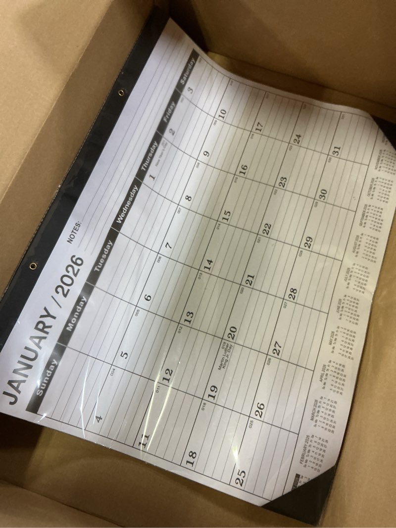 Condition photo showing Good Condition for desk calendar 2026,january 2026 to june 2027,desk calendar 2026 large 22x17, calendar 2026 with pvc cover,round holes& notes list (black),18 months 2026 desk calender. jan-2026-1pcs