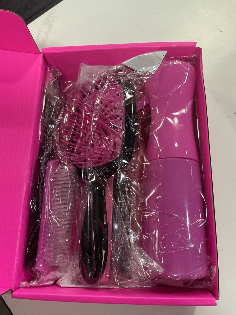 Condition photo showing New/Like New for 11 pcs hair brush set, detangle hair brush and spray bottle, 3 pieces smooth hairbrush for toddlers, suitable for wet and dry hairstyles, suitable for adults and children. (pink)