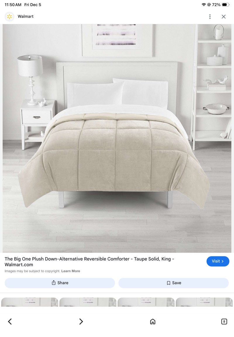 The Big One Plush Down-Alternative Reversible Comforter - Taupe Solid, Queen 1- pcs