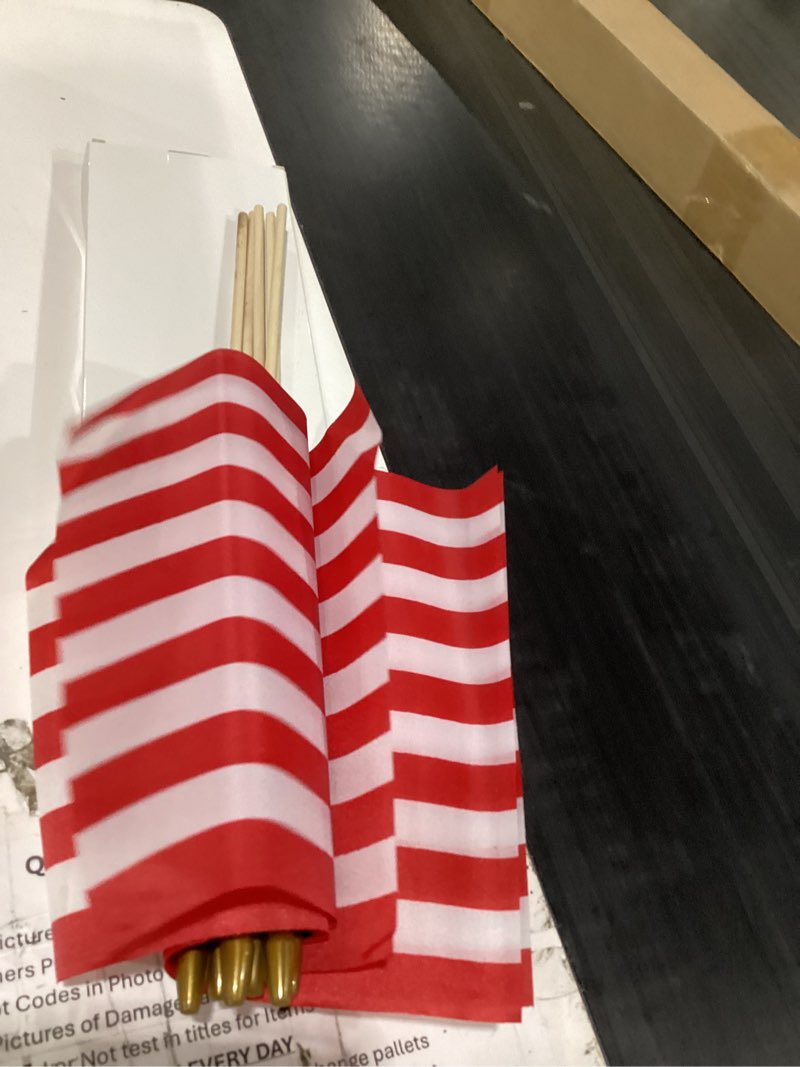 Condition photo showing Good Condition for 12 pack small american flags on stick small us flags/mini american flags for outside 8x12 inch american hand held stick flags with kid-safe spear top, patriotic veterans day decorations, 4th of july decorations 8×12 inch (red)