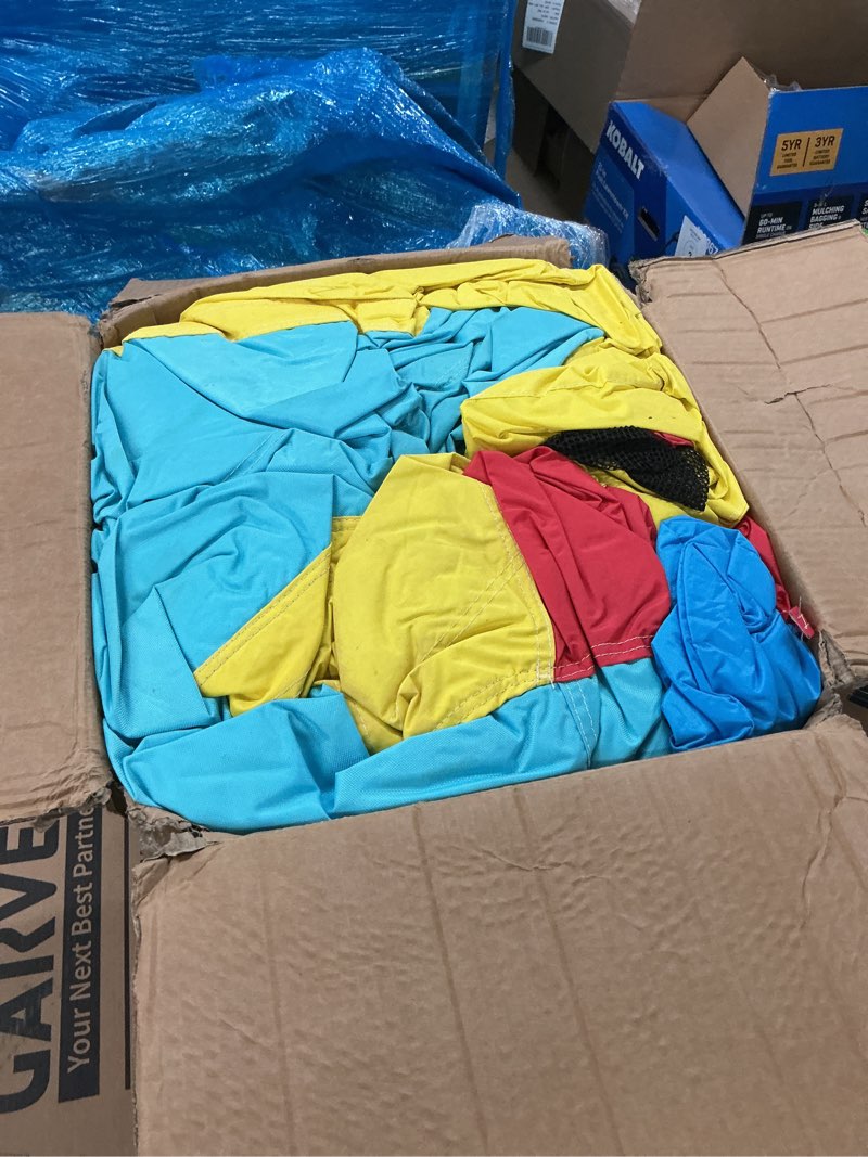Condition photo showing As Is for bounce house with slide & blower, inflatable water park bouncy castle with climbing wall, ball pit & water cannon for indoor outdoor backyard play