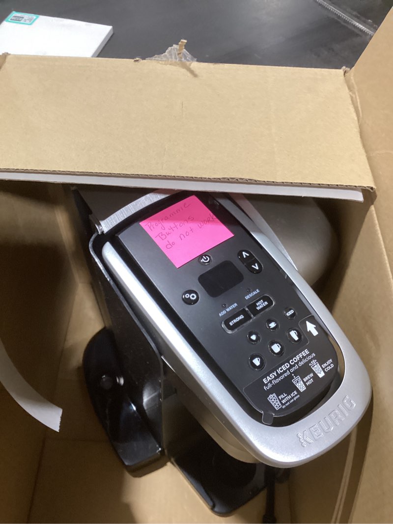 Condition photo showing As Is for Keurig K-Elite Single Serve K-Cup Pod Coffee Maker, with Strength and Temperature Control, Iced Coffee Capability, 8 to 12oz Brew Size, Programmable, Brushed Silver