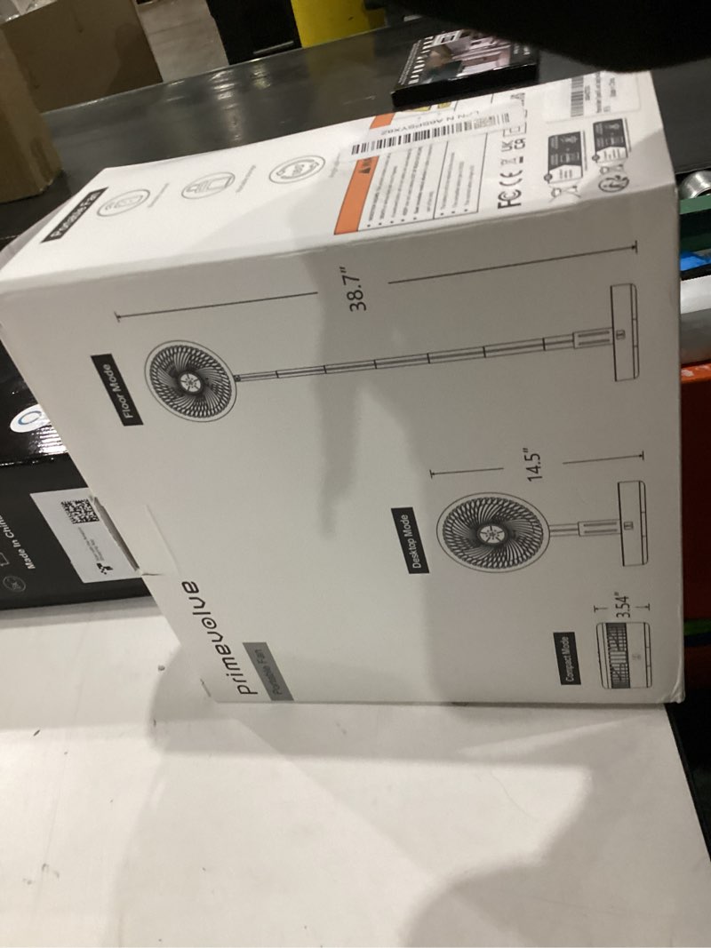 Condition photo showing New/Like New for Primevolve Battery Operated Fan,Portable Rechargeable USB Floor Table Desk Fan with Adjustable Height, 4 Speed Settings Pedestal Fan for Bedroom Camping Travel,Black 7.7" Black 7.7 inch