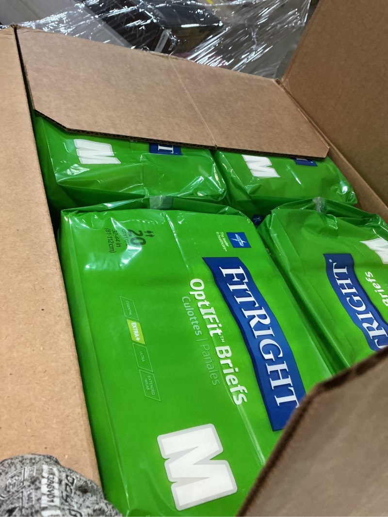 Condition photo showing Good Condition for FitRight Adult Diapers, Extra+ Heavy Absorbency, M (Waist Size 32in-44in), 80 Count, OptiFit Incontinence Briefs for Men and Women, Disposable, Moisture-Wicking, Leak Protection, 80 Count Medium
