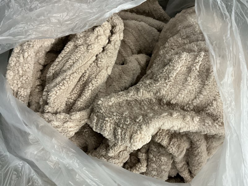 Condition photo showing As Is for 90x90 Inch Brown Queen Large Blanket - Soft & Fluffy Fleece, Neutral Tan Color, Cute & Aesthetic, Perfect for Sofa, Couch, Bed, Living Room & Bedroom, All-Season Use, Plush & Cozy Decorative Blanket Light Brown Queen(90x90)