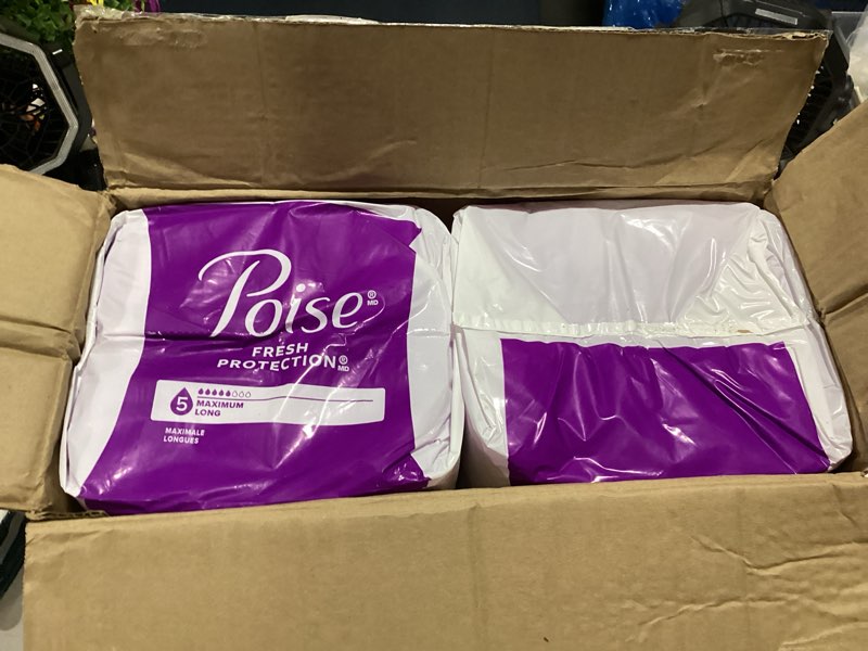 Condition photo showing New/Like New for poise incontinence pads & postpartum incontinence pads, 5 drop maximum absorbency, long length, 120 count (2 packs of 60), packaging may vary 60 count (pack of 2) 120