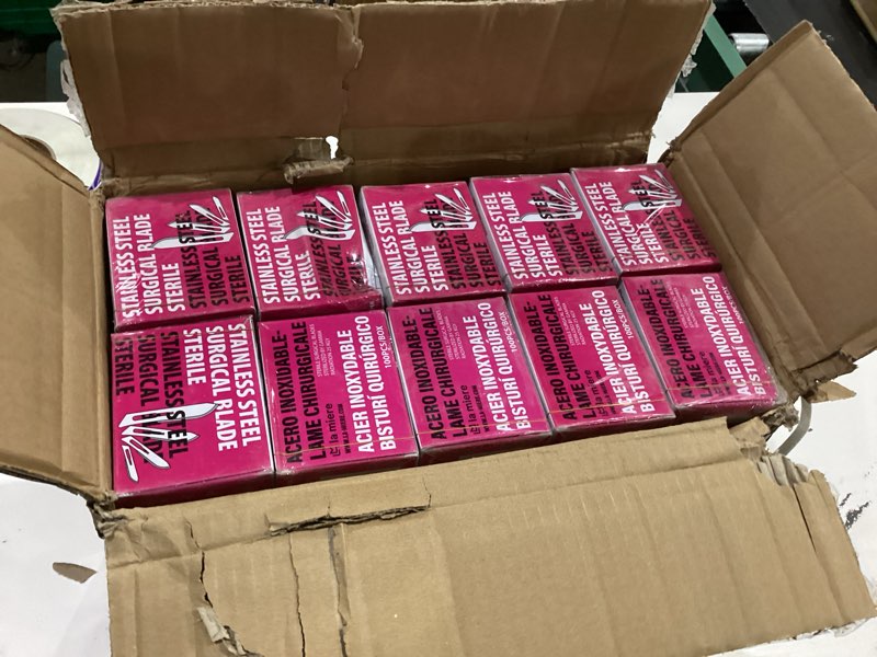 Condition photo showing New/Like New for case of 10,000 pcs, la miere , surgical blades #10r, scalpel blades, stainless steel sterile surgical blades,individually wrapped, size #10r #10r stainless steel