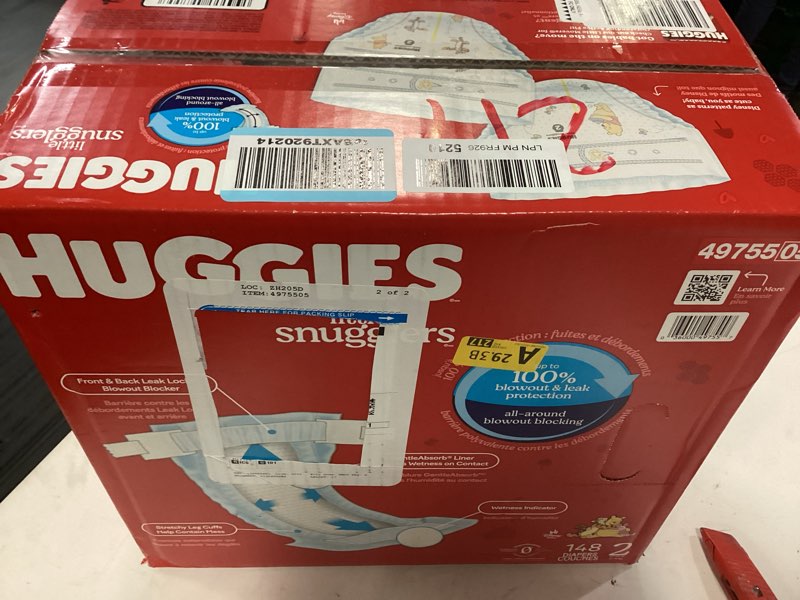 Condition photo showing New/Like New for huggies size 2 diapers, little snugglers baby diapers, size 2 (12-18 lbs), 148 count size 2 148