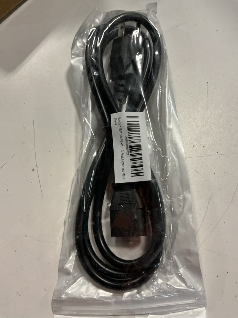 Condition photo showing Good Condition for standard 5ft (1.5m) 10 amps 125 volts black 3 prong ac power cord cable for electronics, tv, computer, printer, radio, monitor, samsung, dell, vizio, lg, asus, laptop and more 5-feet