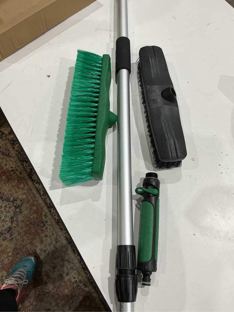 Condition photo showing Good Condition for 76.7" sturdy handle water push floor broom green bristles cleaning path 12.2" for soft cleaning car wash boat and solar panel black for hard floor clean water push broom kit