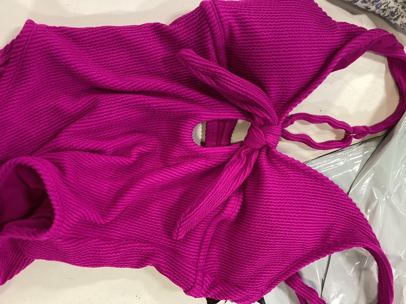 Condition photo showing Good Condition for time and tru women's and women's plus size crinkle plunge tie front one piece swimsuit, size m