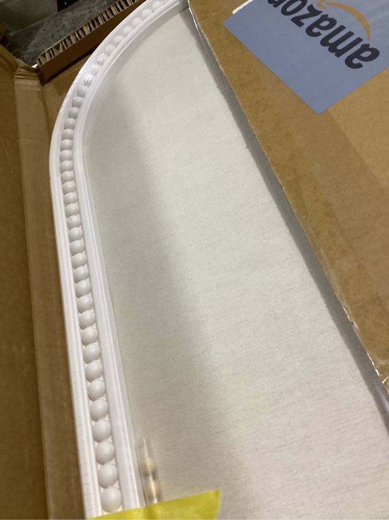Condition photo showing Good Condition for 16" x 24" linen bulletin board, arched white wood frame with beaded trim, decorative pin board wall organizer for photos, notes, memo & vision board, 4060wh white frame