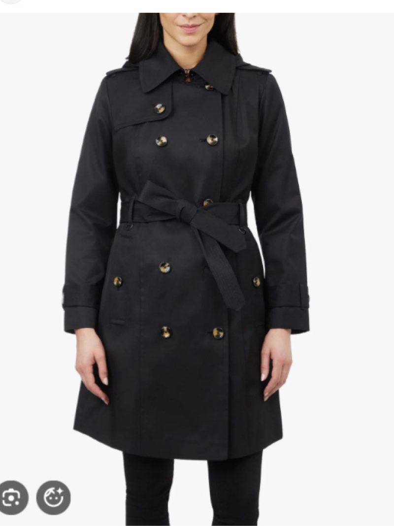 London Fog Women's Double Breasted Trenchcoat, Black, L