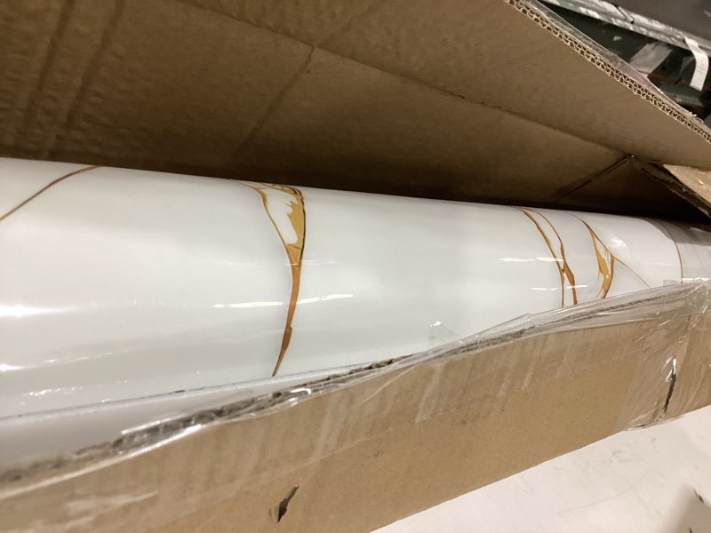 Condition photo showing Good Condition for kasaro peel and stick backsplash wall tile, 118 × 47 inch self-adhesive thicker waterproof 3d panel, pet marble white with gold stripes decor accent for kitchen, bathroom, 1 piece white + gold 1