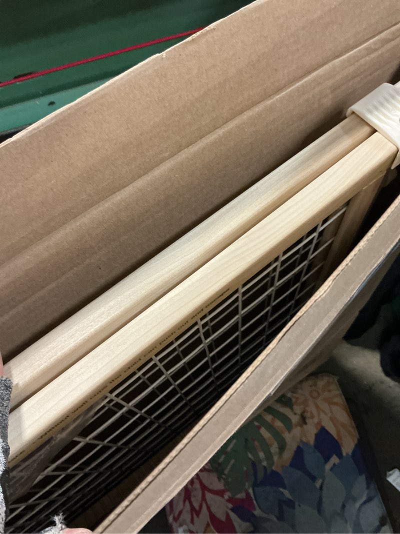 Condition photo showing Good Condition for toddleroo by north states - extra-wide wire mesh wooden baby gate: pressure mounted baby gate for doorways - adjustable 29.5 to 50 inches wide - 31 inches tall