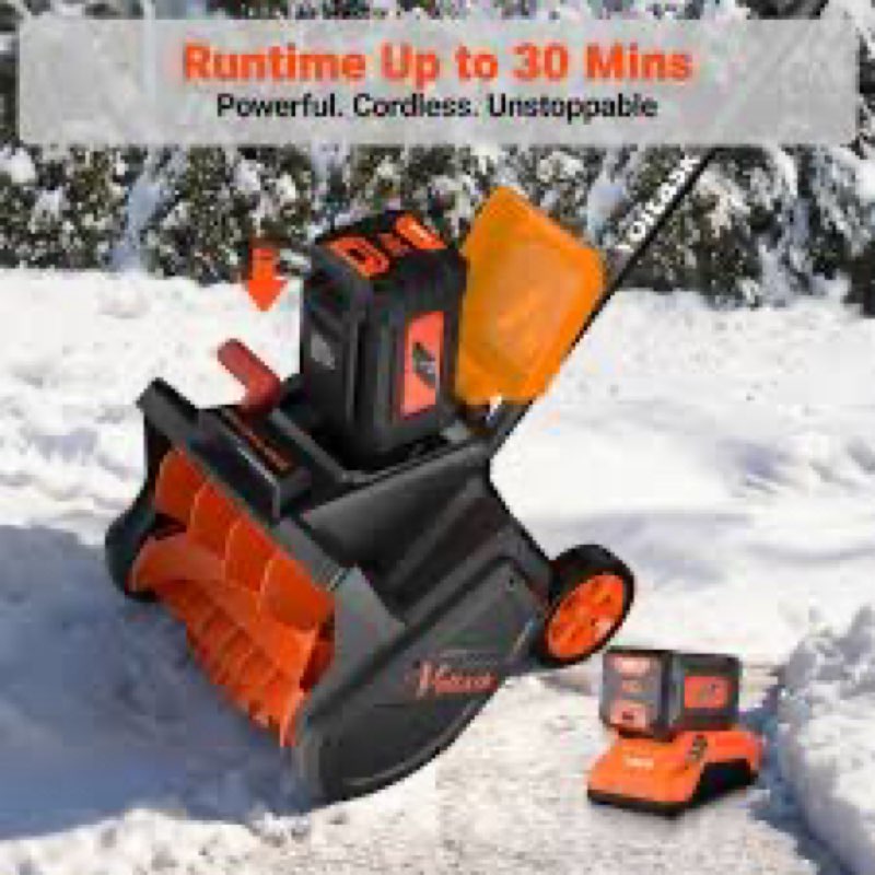 voltask 56v cordless snow shovel, 14\\\\\\\" electric snow blower, 2000w brushless motor battery snow shove
