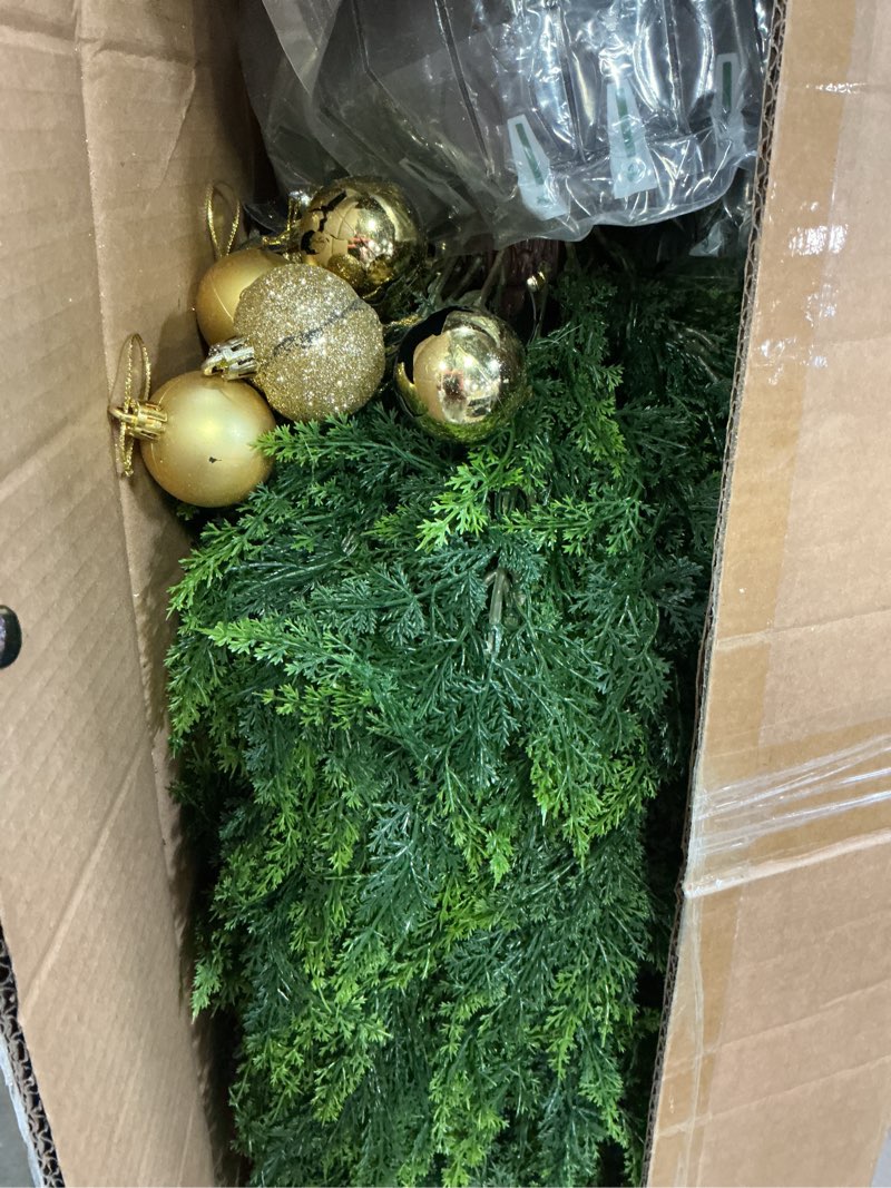 Condition photo showing As Is for 4FT Artificial Cedar Topiary Trees Set of 2, Extra Dense Foliage UV Resistant Fake Plants for Front Porch Christmas Decor, Lifelike Fake Trees Outdoor Indoor Home 48 Inch