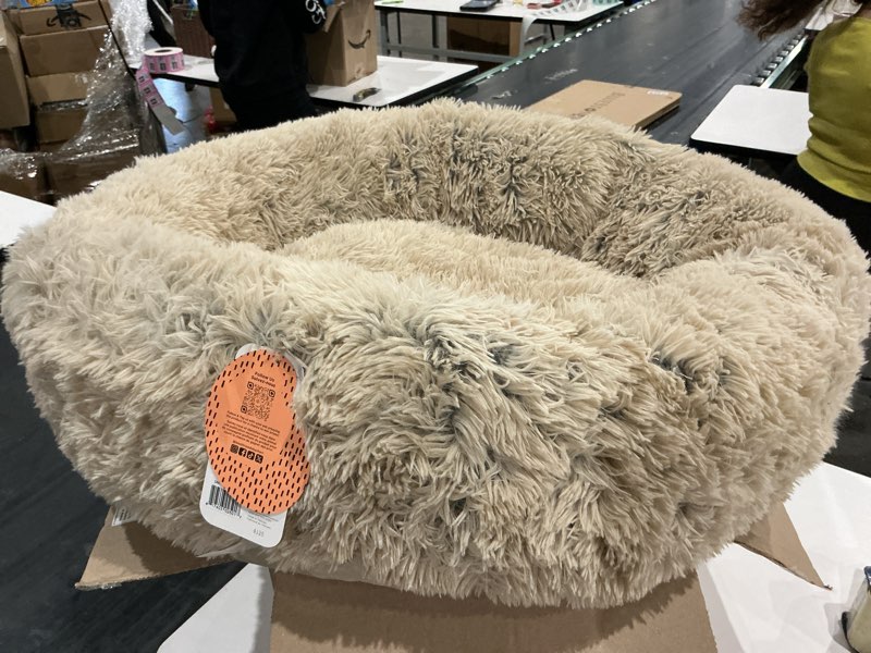 Condition photo showing New/Like New for best friends by sheri the original calming donut dog bed – washable plush pet bed for medium breeds up to 45 lbs, shag faux fur, taupe, medium (30"x30") taupe shag medium