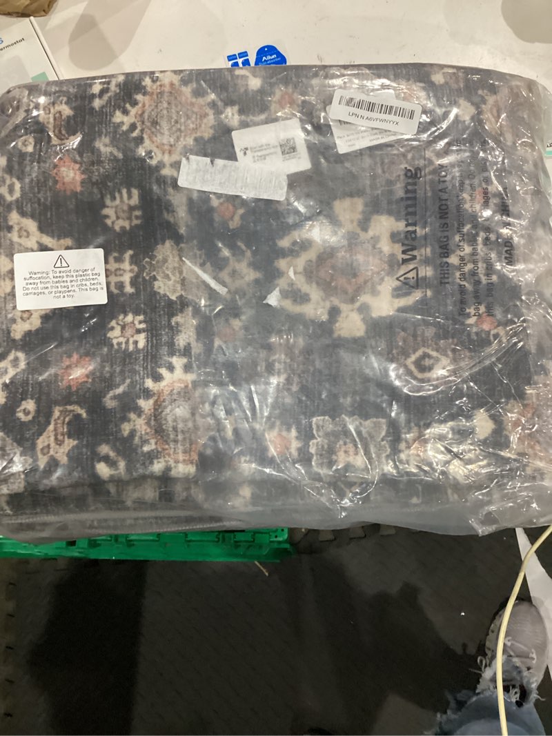 Condition photo showing New/Like New for black 3x10 washable runner rug: 10ft runners for hallways soft non slip kitchen rugs for bedroom bathroom entryway - stain resistant vintage floral carpet (dark black gray, 3x10) 3' x 10' (rectangular) dark black gray