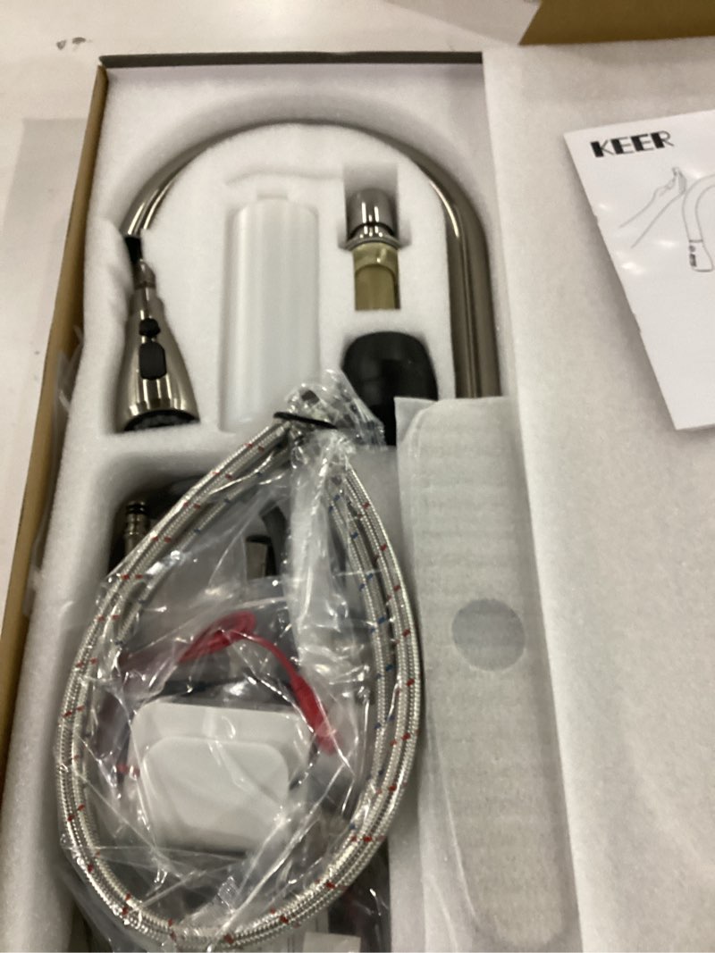 Condition photo showing New/Like New for touch kitchen faucet,keer smart kitchen sink faucet with pull down sprayer, touch on activated kitchen bar sink faucet brushed nickel, stainless steel touch on sensor