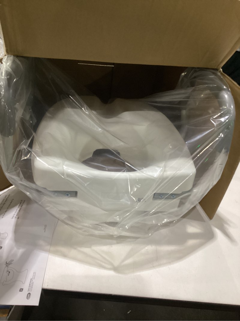 Condition photo showing New/Like New for carex e-z lock toilet seat and safety frame combo pack, 5-inch height lift seat riser for elderly and handicap, commode chair for elderly - fits and locks to round or elongated toilets