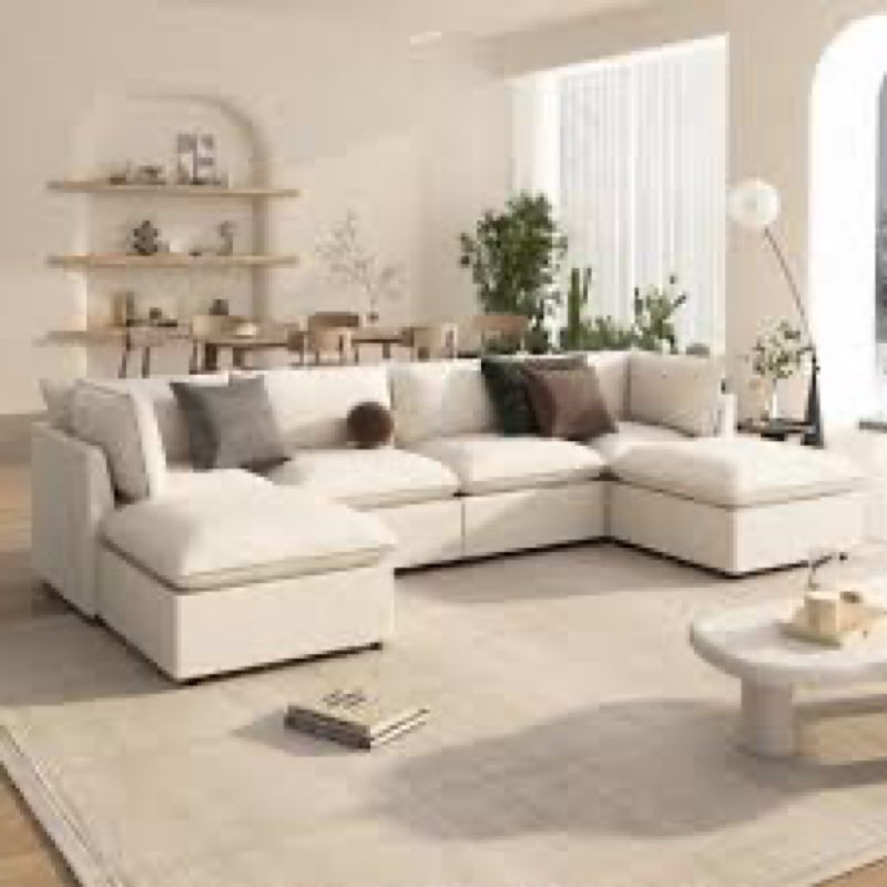 (Cushions for ottoman Only) U-Shaped Sectional Sofa W/Reversible Footrest, 5-Seater Convertible Corner Couch With 2 Ottomans ,Modern Minimalist Soft Sofa & Couch For Living Room Upholstery Color: Green