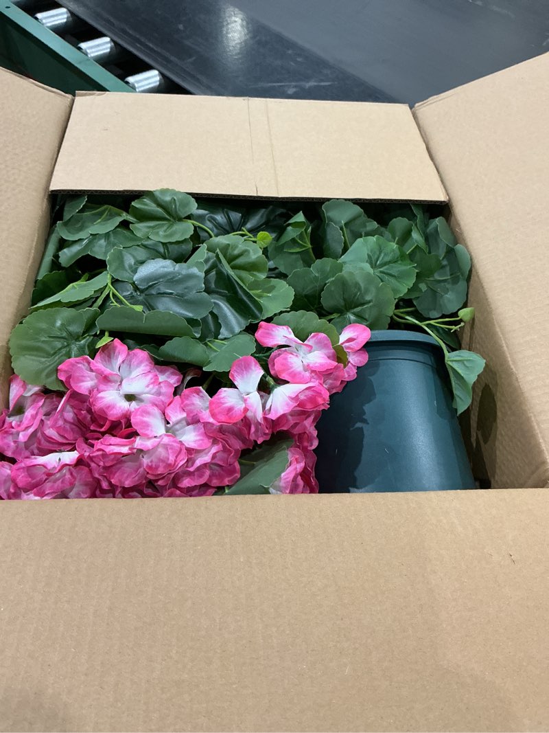 Condition photo showing Good Condition for qianyun artificial geranium bush – 20 inch outdoor potted artificial plant for front porch, uv resistant faux flower bush for garden, yard & patio decor (2 pack) white-pink