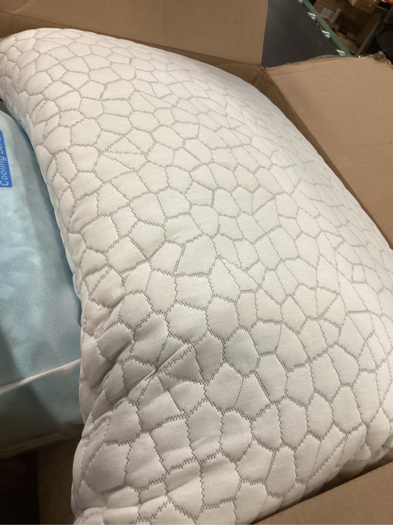 Condition photo showing Good Condition for qutool cooling pillow for sleeping 2 pack, luxury shredded memory foam bed queen pillows set of 2, cool pillow for hot sleepers adjustable firm pillow for side, back, stomach sleepers soft yet support white-cooling basic queen(2 pack)-20'*30'