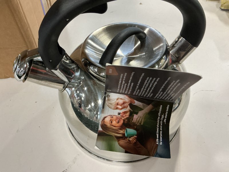 Condition photo showing As Is for OGGI Tea Kettle for Stove Top - 64oz / 1.9lt, Stainless Steel with Loud Whistle, Ideal Hot Water Kettle and Water Boiler - Silver Mirror 2 Quarts Silver Mirror