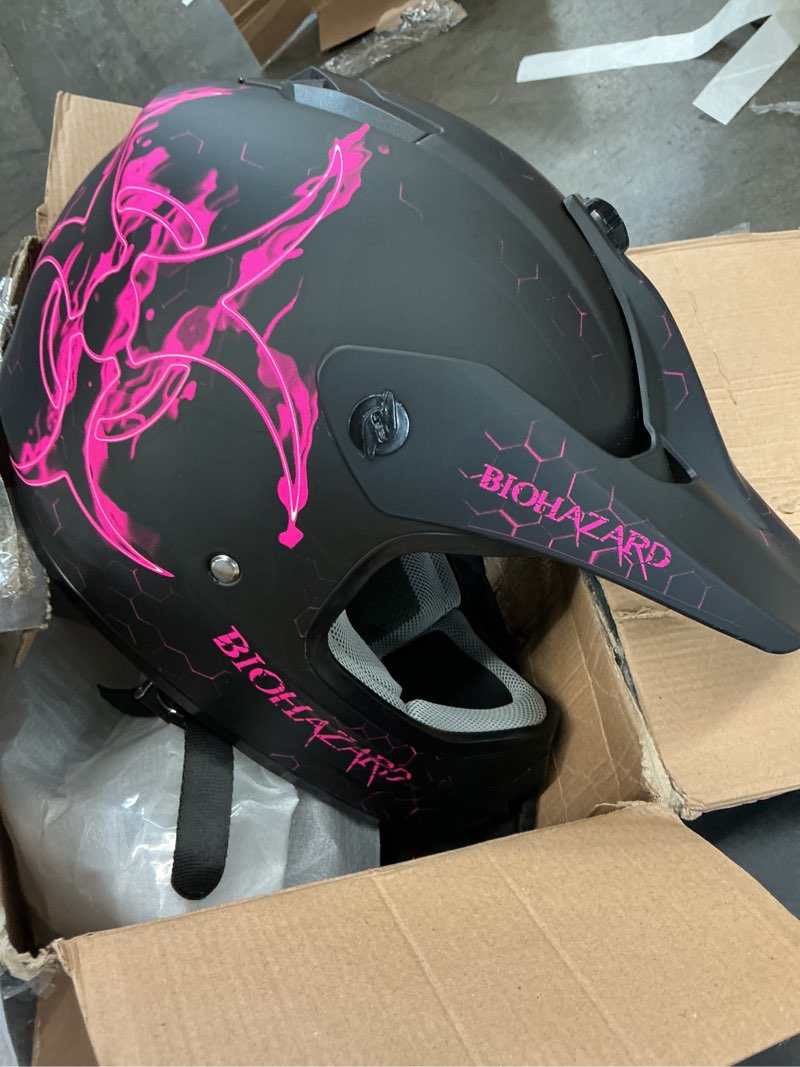 Condition photo showing Good Condition for orthrus dirt bike helmet kids motorcycles helmet, off road bike helmet biohazard-pink patterns atv motocross helmet, dot approved, medium beast jr bio pink medium