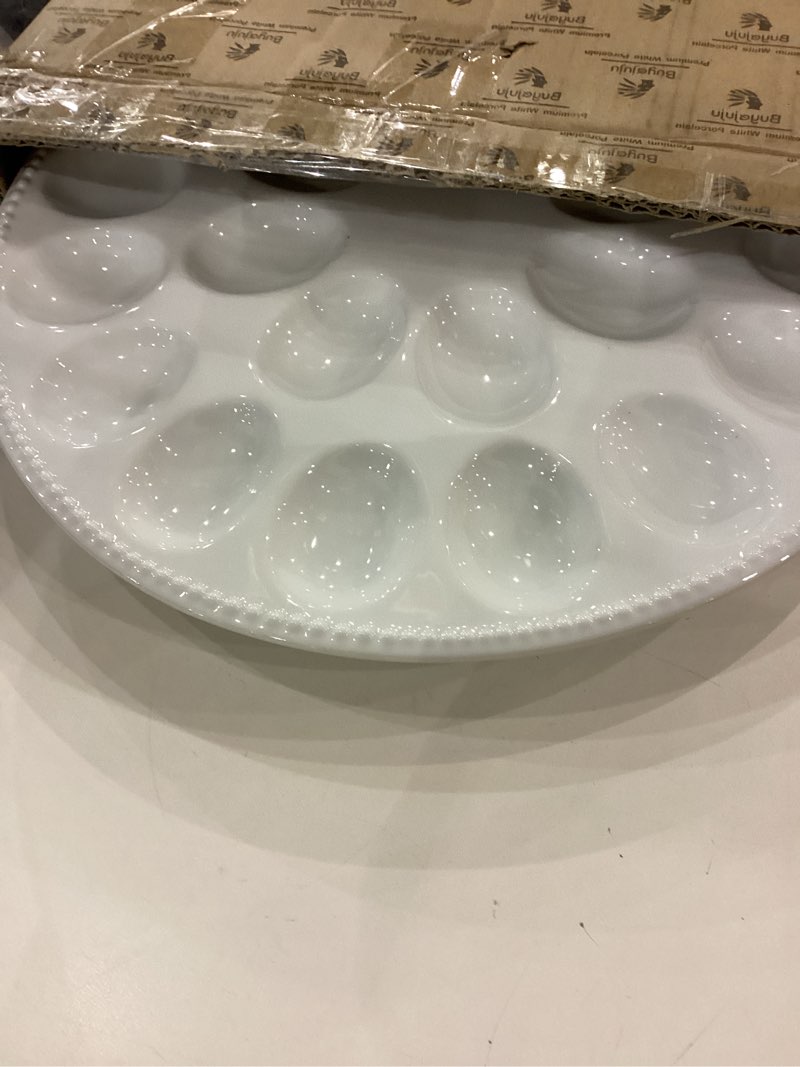 Condition photo showing Good Condition for Foraineam 1 Pack 12.6 Inches Porcelain Deviled Egg Tray/Platter, White Egg Dish with 25 Compartments