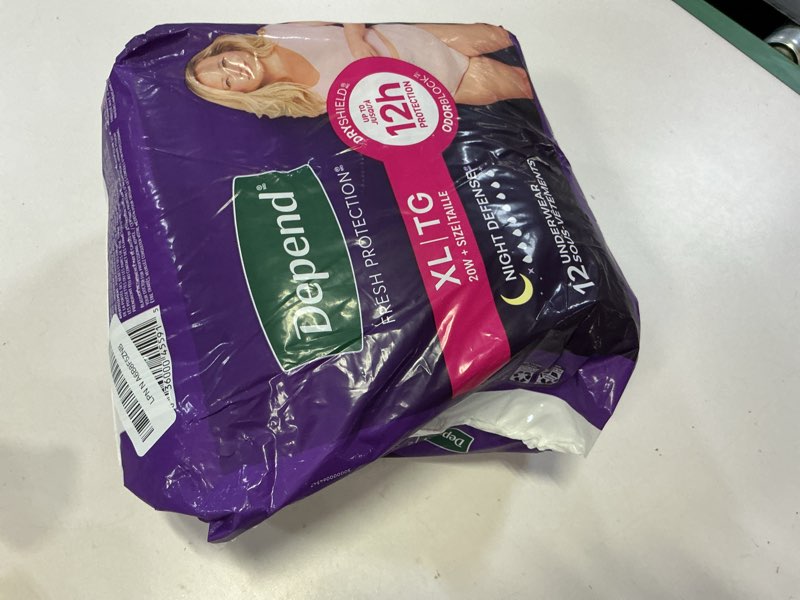 Condition photo showing item condition for Depend Night Defense Adult Diapers, Incontinence & Postpartum Bladder Leak Underwear for Women, Disposable, Overnight, Extra-Large, Blush, 12 Count, Packaging May Vary X-Large 12