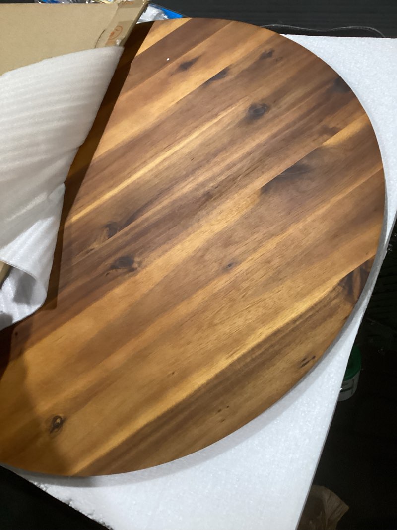 Condition photo showing Good Condition for 21" acacia wood turntable organizer | lazy susan for table top, cabinet or pantry | wooden rotating tray for kitchen countertop, durable, easy to clean, no assembly needed 21" x 21"