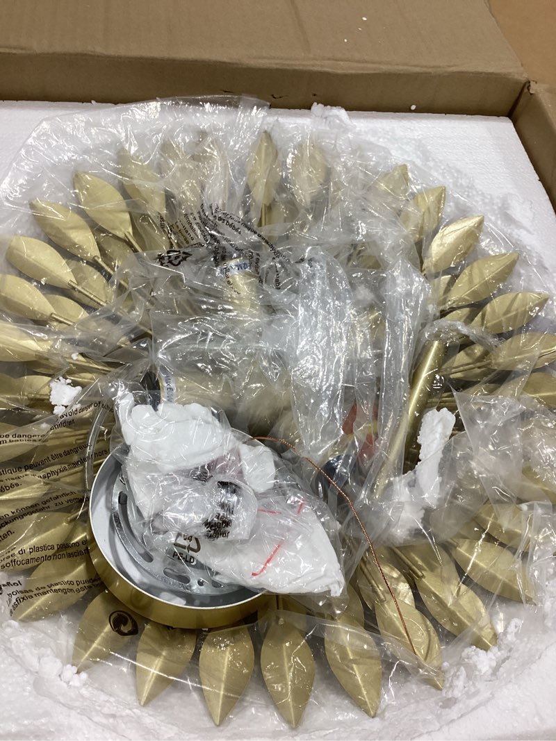Condition photo showing Good Condition for tochic flush mount ceiling light fixture, 4 lights farmhouse chandelier for dining living room, modern gold leaf light fixture semi flush ceiling mount for foyer, hallway, bedroom, w 15.75"