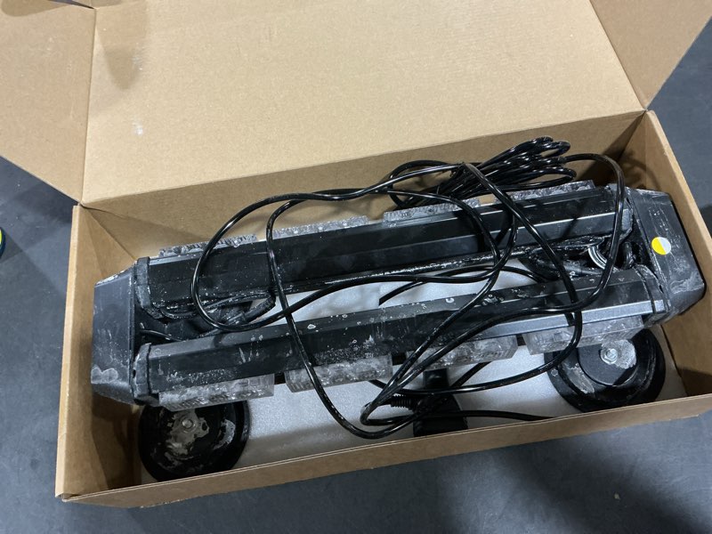 Condition photo showing As Is for ASPL 16.8 Inch LED Strobe Flashing Light Bar, 26 Flashing Modes High Intensity Emergency Hazard Warning Beacon Lights with Magnetic Base for Car Trucks Trailer Roof Safety (Amber White Amber White)