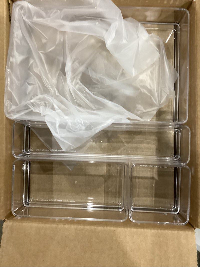 Condition photo showing New/Like New for STORi SimpleSort 10-Piece Stackable Clear Drawer Organizer Set | Multi-size Trays | Makeup Vanity Storage Bins and Office Desk Drawer Dividers | Made in USA 10 piece set 10 Piece Set