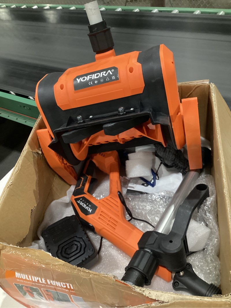 Condition photo showing As Is for Cordless Snow Shovel, Electric Snow Shovel 12\\\" Width 6.7\\\" Depth Cleaning and 20ft Throwing Distance, 4 Ah 21V Battery Brushless Snow Mover with Adjustable Front Handle for Driveway, Steps, Patio Orange, USED, NOT TESTED