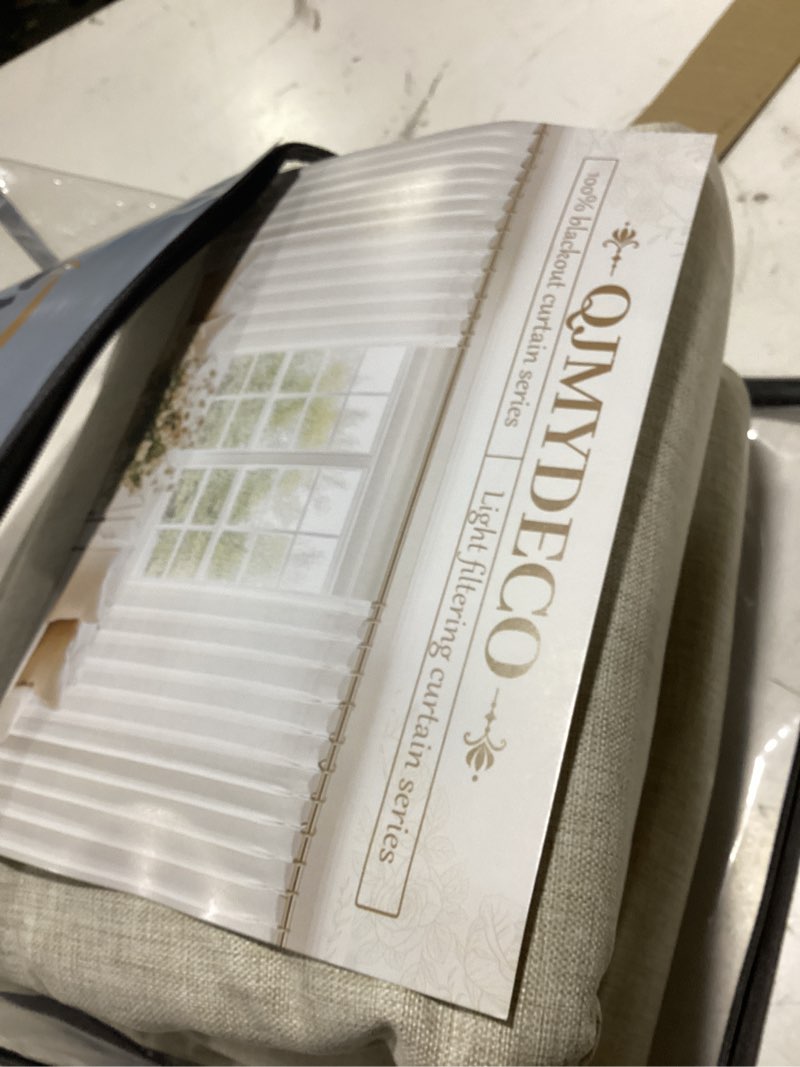 Condition photo showing As Is for 100% blackout curtains 84 inch length 2 panels set farmhouse style for bedroom windows/living room thermal insulated neutral boho drapes linen blend natural ivory 7ft long hook belt pleated/back tab natural linen 50"w x 84"l (pack of 2)