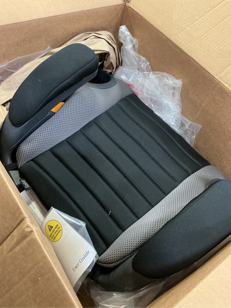 Condition photo showing As Is for chicco gofit backless booster car seat without latch attachment, travel booster seat for car, portable car booster seat for children 40-110 lbs. | shark/black/grey gofit shark/black/grey
