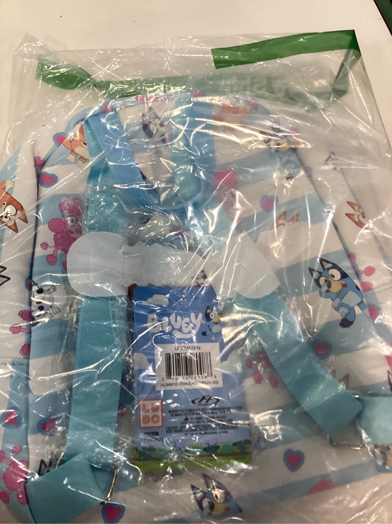 Condition photo showing New/Like New for fast forward bluey backpack for boys, girls, women, men, unisex | cute pu leather 10" bluey mini backpack purse shoulder purse | bluey bag and bluey accessories bluey and friends white