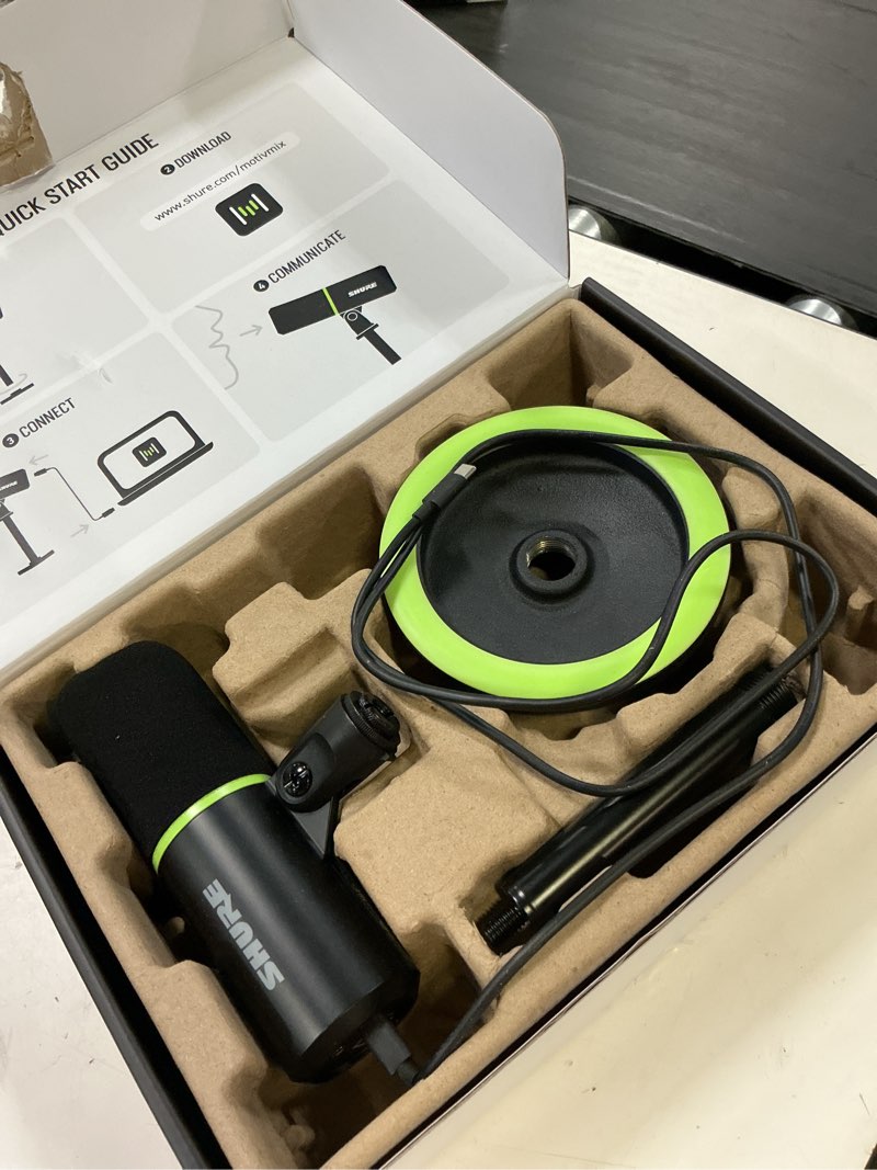 Condition photo showing As Is for shure mv6 gaming microphone, dynamic usb pc mic for video games & streaming - desktop stand, background noise cancellation, tap-to-mute & 3.5mm output for real-time headphone monitoring