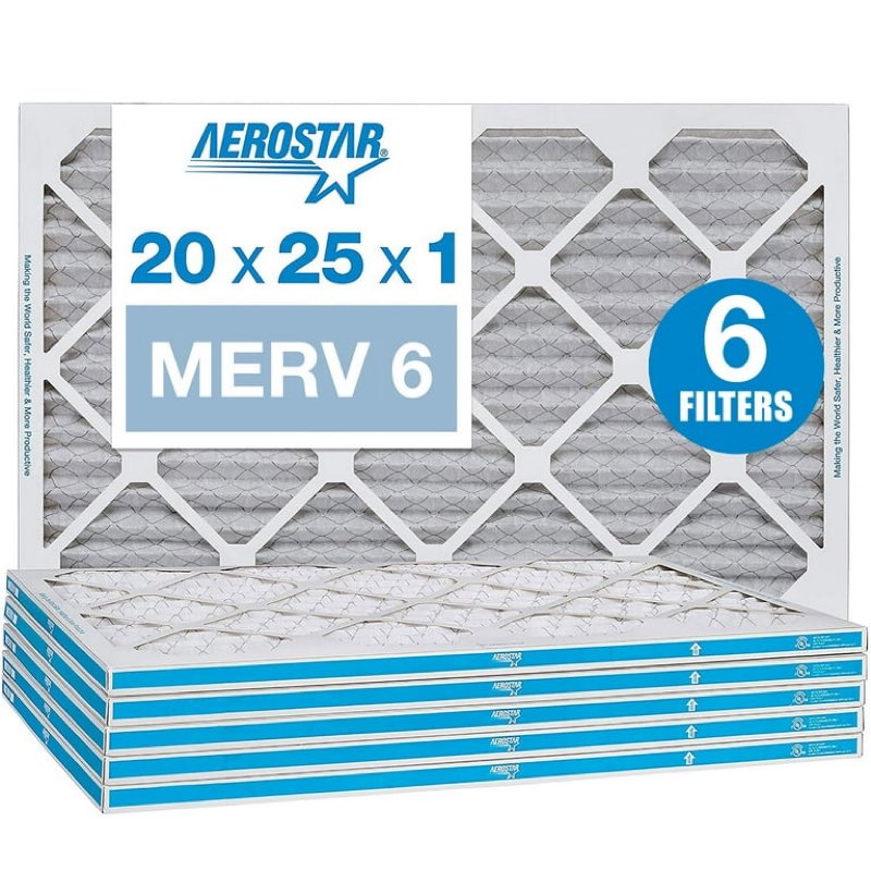 Aerostar 20x25x1 MERV 6 AC Furnace Air Filter, Pleated HVAC Filter, MPR 300 FPR 4, Allergen Defense, 6-Pack, Made in USA